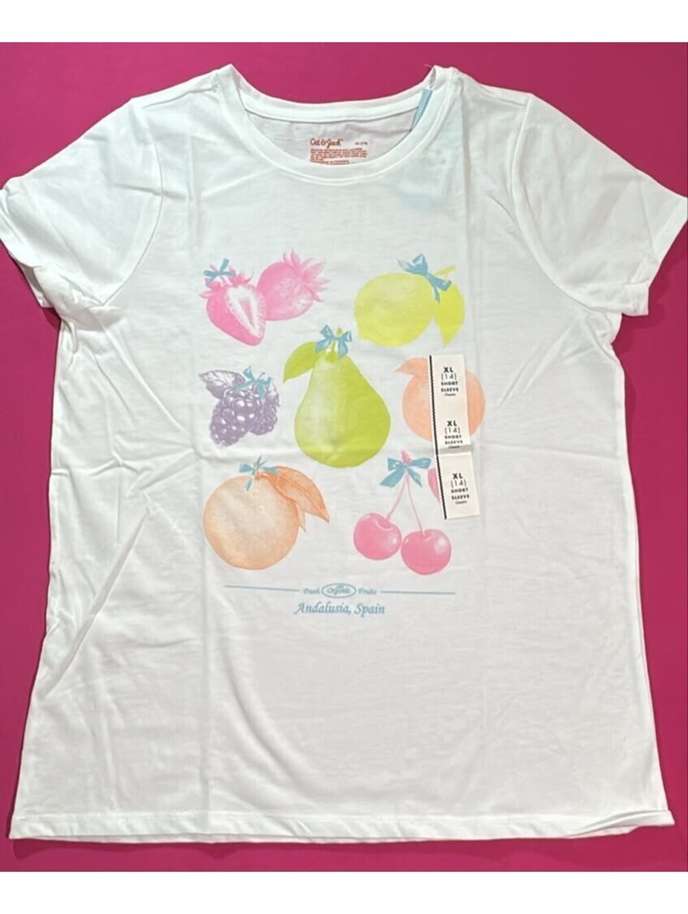Cat & Jack Fruit Print T‑Shirt White Andalusia Spain  XL (14)